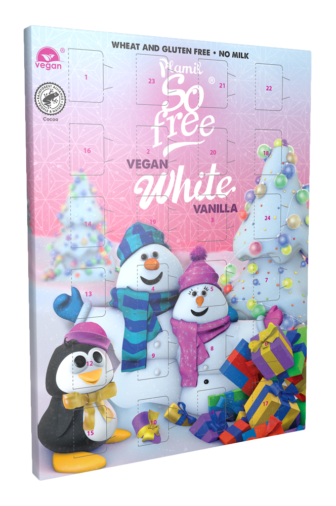 Calendrier de l'Avent au chocolat BLANC vegan sans allergènes Plamil So Free : 100 grammes