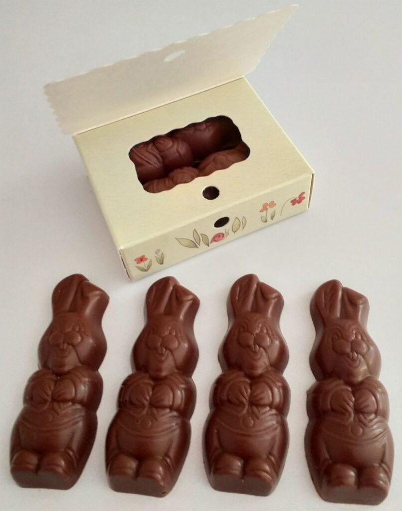 4 LAPINS de Pâques en chocolat ALTERNATIVE au lait (sans lait) BIO vegan sans allergènes Exquidia : 49 grammes