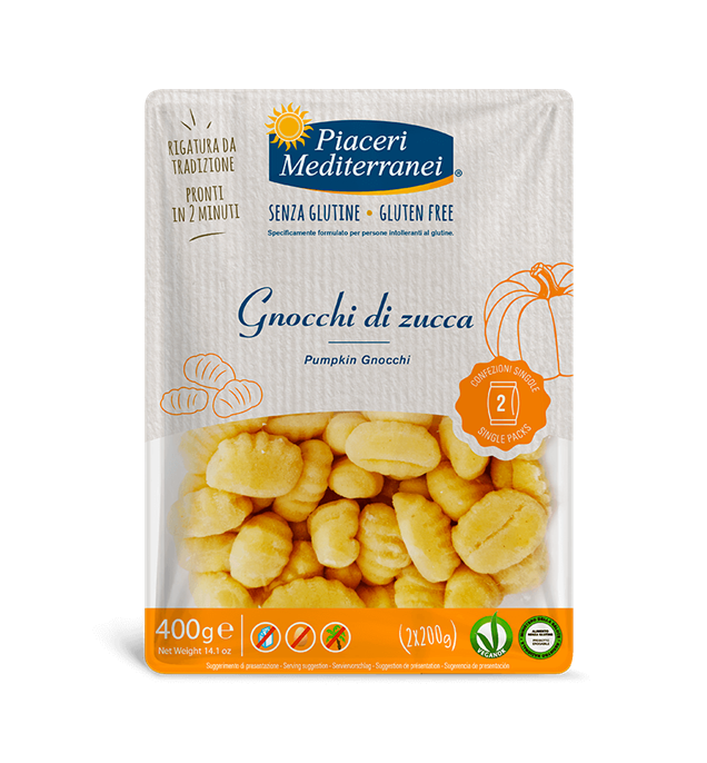 GNOCCHI au POTIRON vegan sans gluten sans lait sans oeufs sans coque sans arachide : (2x200g) = 400 grammes