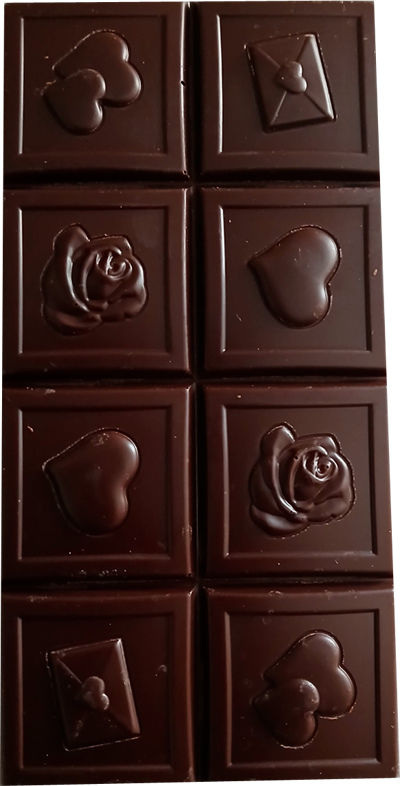 Tablette COEURS en chocolat NOIR ONCTUEUX 60% BIO vegan sans allergènes Exquidia : 80 grammes