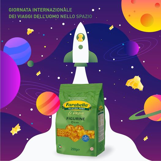 Pâtes FIGURINES de l'ESPACE maïs et riz vegan sans gluten, sans lait, sans oeufs, sans coque, sans arachide Farabella : 250g
