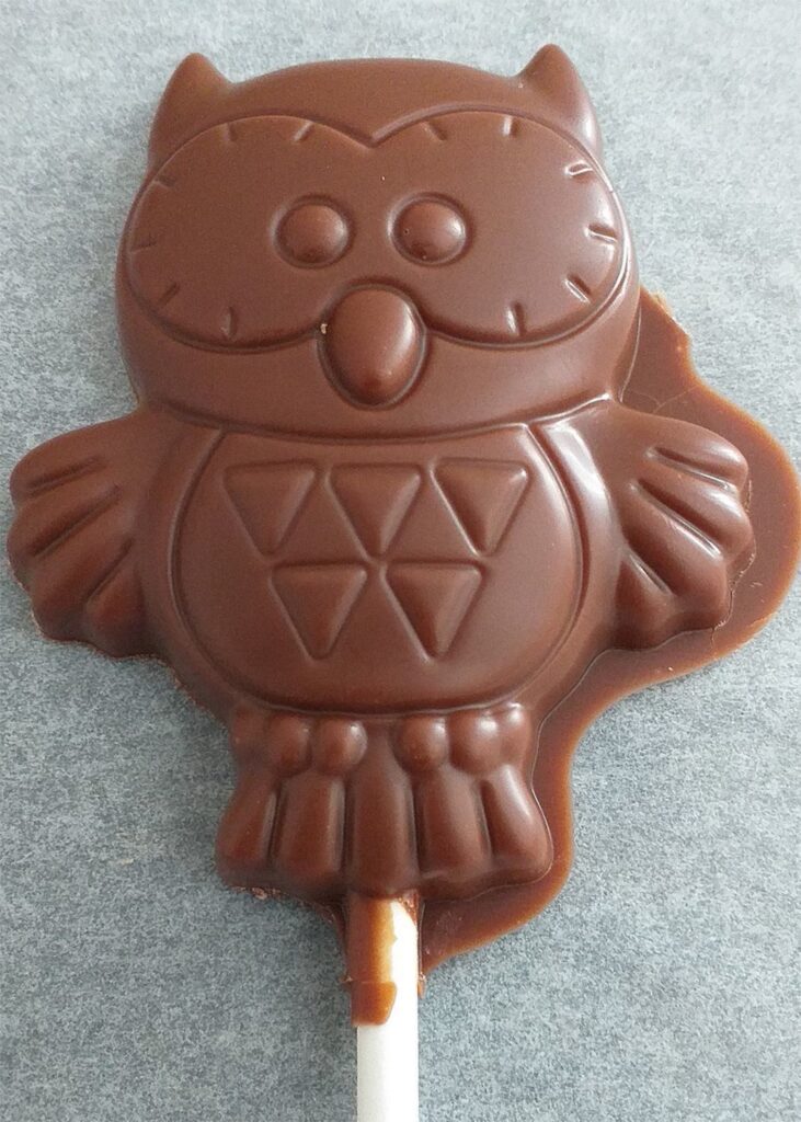 1 SUCETTE HIBOU en chocolat ALTERNATIVE au lait (sans lait) BIO vegan sans allergènes Exquidia : 20g