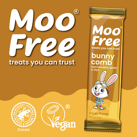 MINI tablette BUNNYCOMB aux éclats de caramel vegan sans allergènes Moo Free : 20 grammes