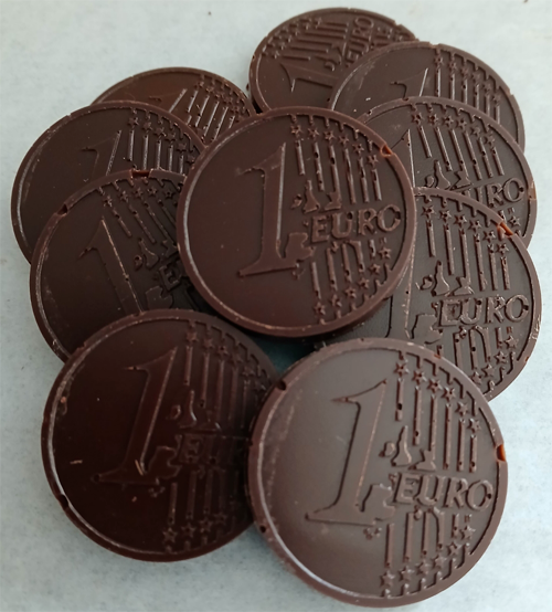 10 EUROS en chocolat NOIR ONCTUEUX 60% BIO vegan sans allergènes Exquidia : 50 grammes