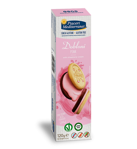 BISCUITS DOBLONI PINK vegan, sans gluten sans lait sans oeufs sans coque sans arachide PIACERI MEDITERRANEI : 120g