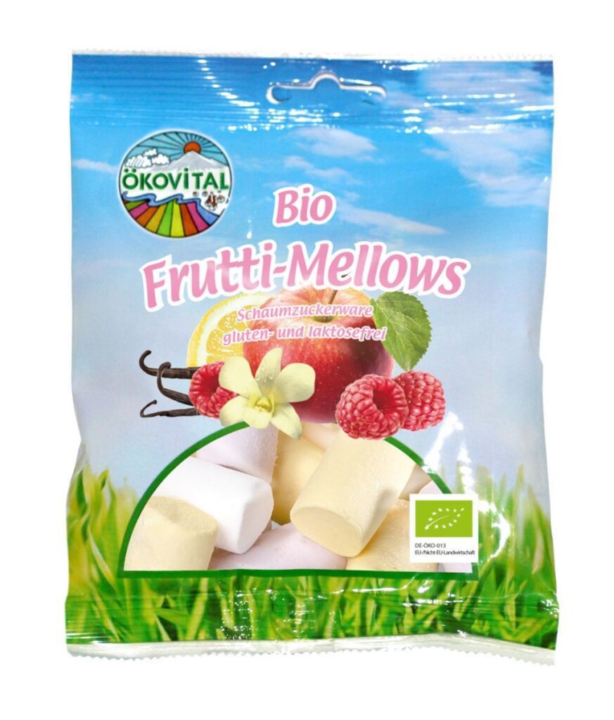 GUIMAUVES au goût de FRUITS (FRUTTI MELLOWS) BIO sans allergènes Ökovital : 90g
