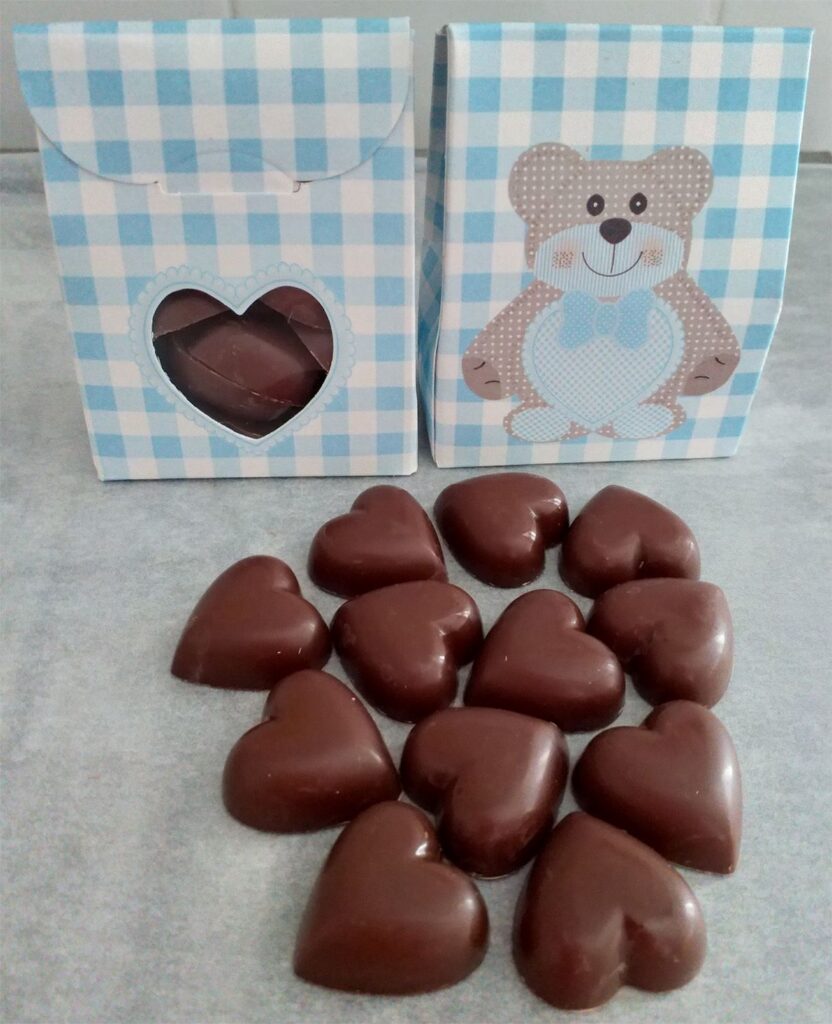 12 COEURS fondants Teddy bear BLEU en chocolat Alternative au lait (sans lait) BIO vegan sans allergènes Exquidia : 51g