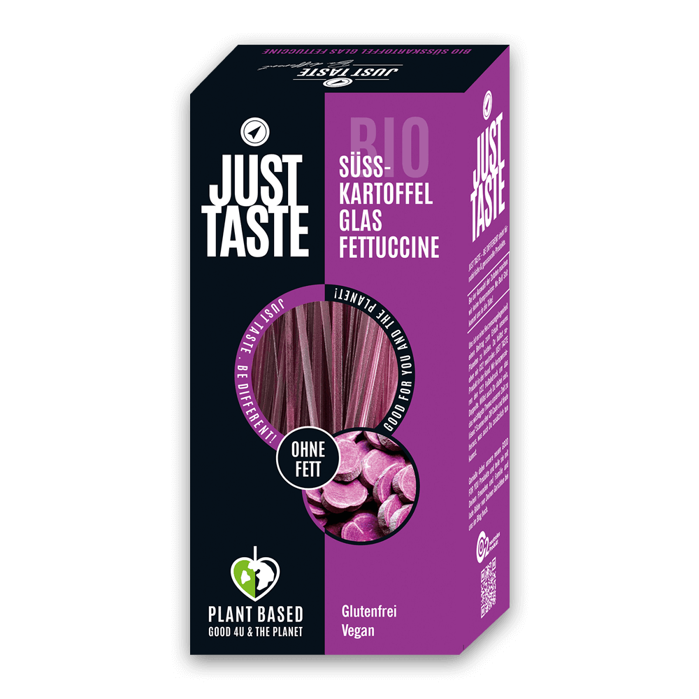 Fettuccine de PATATE DOUCE Lilas BIO vegan sans allergènes sans maïs Just Taste : 250 grammes