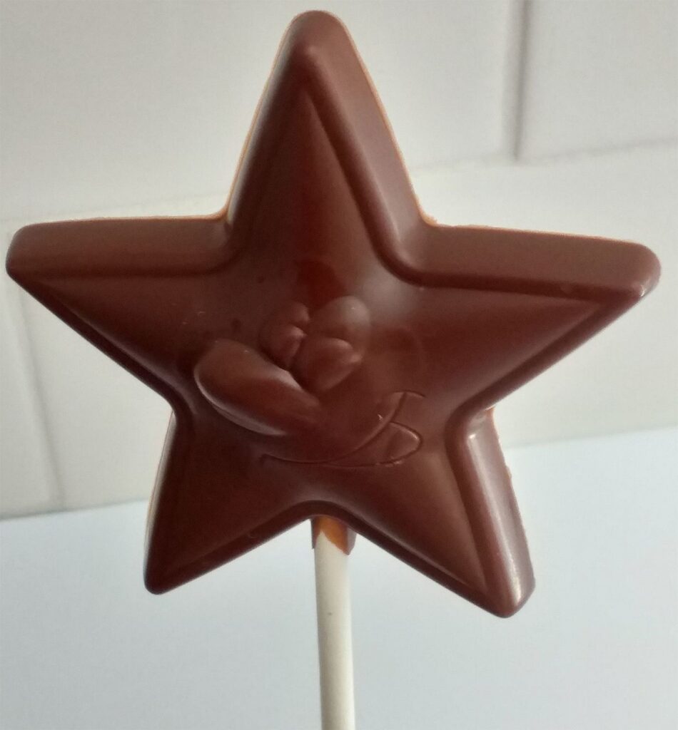 1 SUCETTE ÉTOILE SMILEY en chocolat ALTERNATIVE au lait (sans lait) BIO vegan sans allergènes Exquidia : 24g