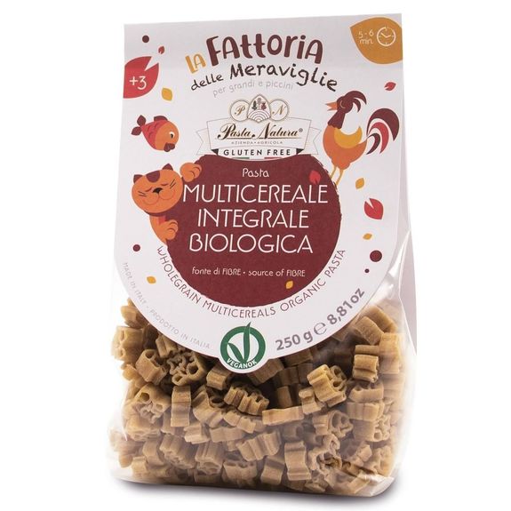 Pâtes intégrales multicéréales ANIMAUX DE LA FERME BIO vegan, sans gluten, sans lait, sans oeufs, sans coque, sans arachide Pasta Natura : 250g