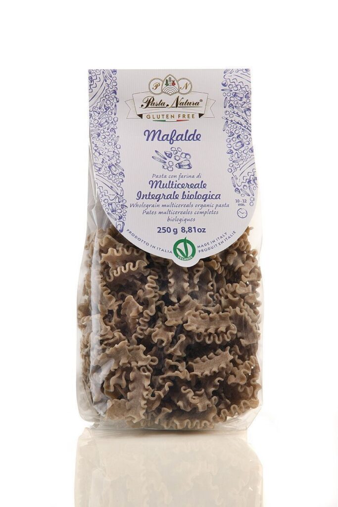 Pâtes MAFALDE (lasagnettes) (riz, sarrasin, amarante, teff) BIO vegan sans gluten, sans lait, sans oeufs, sans coque, sans arachide Pasta Natura : 250g