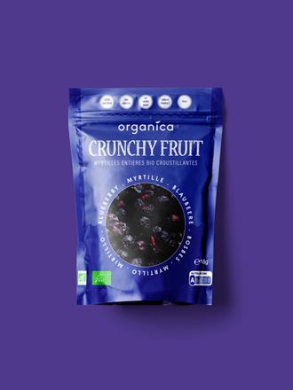 MYRTILLES crunchy entières lyophilisées BIO vegan sans allergènes Organica : 16 grammes