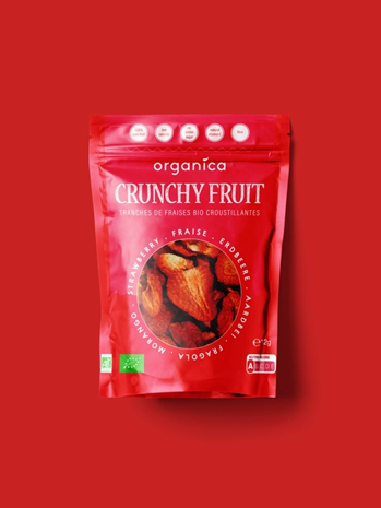 FRAISES crunchy entières lyophilisées BIO vegan sans allergènes Organica : 12 grammes
