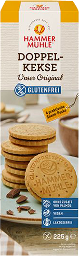 Biscuits DOUBLE Original à la crème de cacao vegan sans allergènes Hammermülhe : 225 grammes