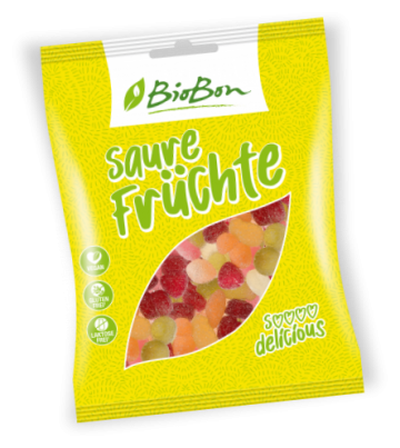Bonbons en forme de boules aux fruits SAURE FRÜCHTE BIO vegan sans allergènes Biobon : 100g
