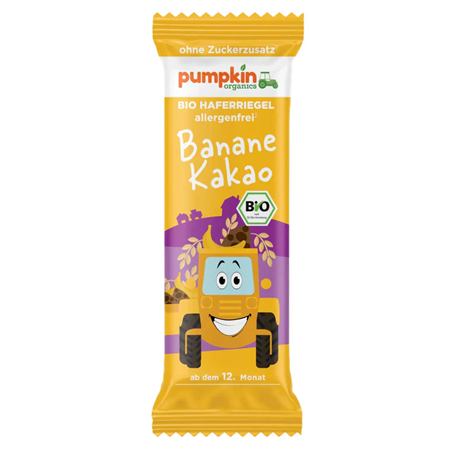 Barre à l'avoine BANANE CACAO BIO vegan sans allergènes Pumpkin Organics : 20 grammes