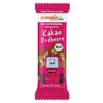 Barre à l'avoine CACAO FRAISE BIO vegan sans allergènes Pumpkin Organics : 20 grammes