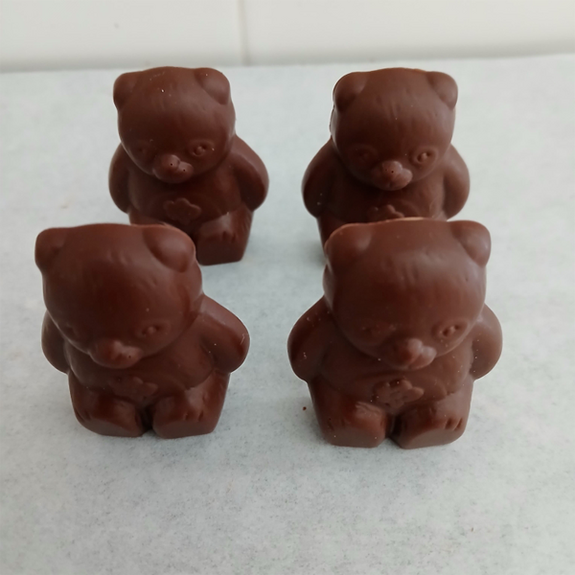 4 OURS Teddy BLEU en chocolat Alternative au lait (sans lait) BIO vegan sans allergènes Exquidia : 50g