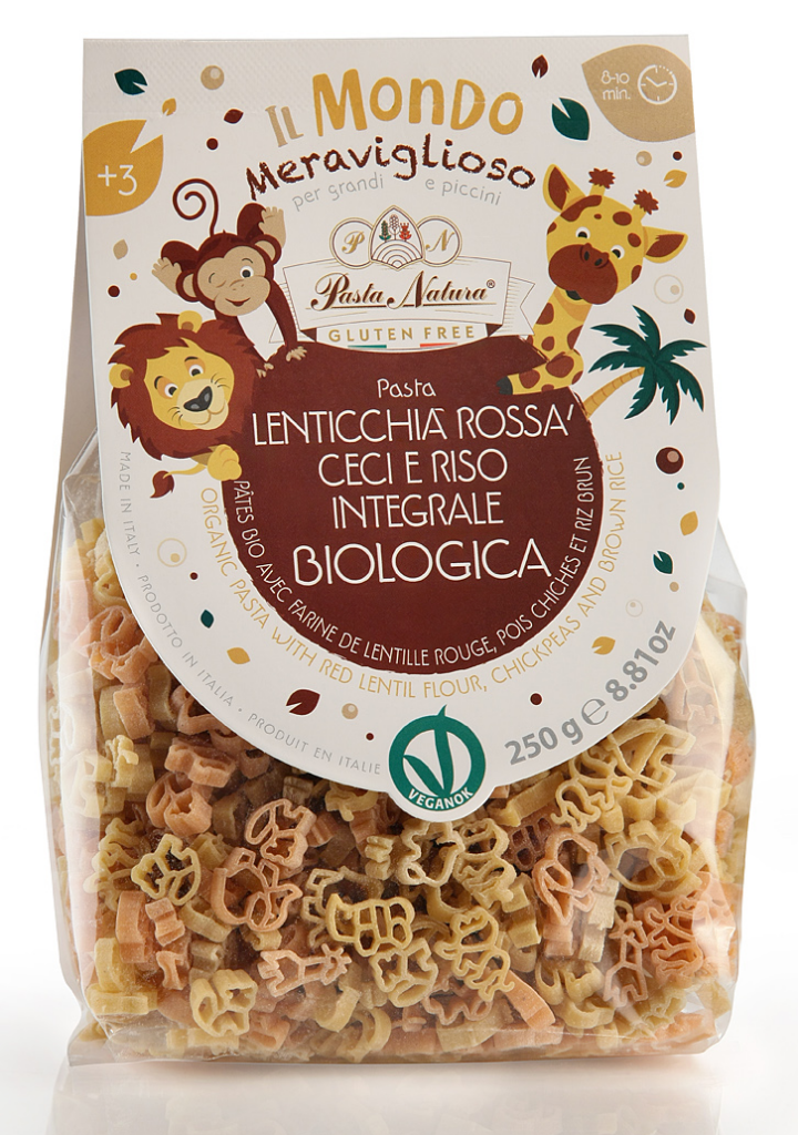 Pâtes de la SAVANE (lions, girafes, éléphants) BIO vegan sans gluten, sans lait, sans oeufs, sans coque, sans arachide Pasta Natura : 250g