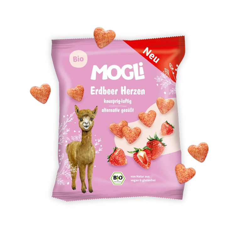 COEURS de fraises croustillants BIO sans gluten sans lait sans oeufs sans soja sans coques Mogli : 30g