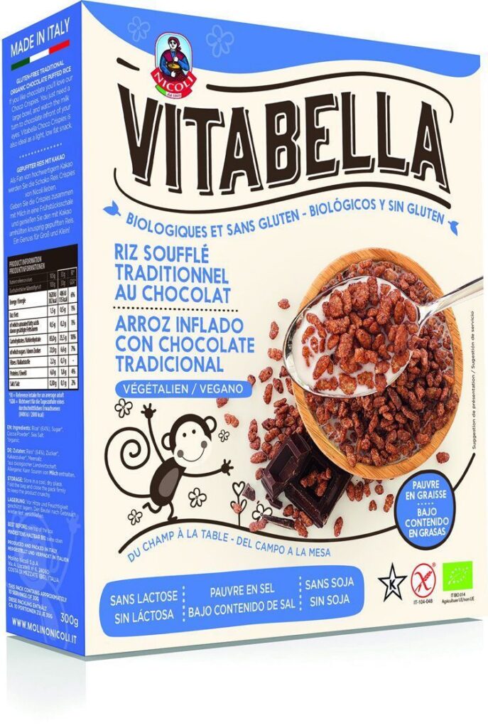 Céréales au RIZ SOUFFLÉ traditionnel au CHOCOLAT BIO vegan sans allergènes Vitabella : 300 grammes