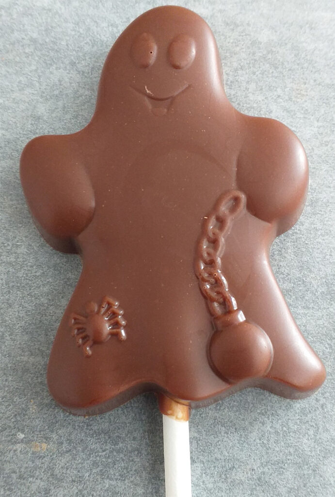 1 SUCETTE FANTÔME en chocolat ALTERNATIVE au lait (sans lait) BIO vegan sans allergènes Exquidia : 20g