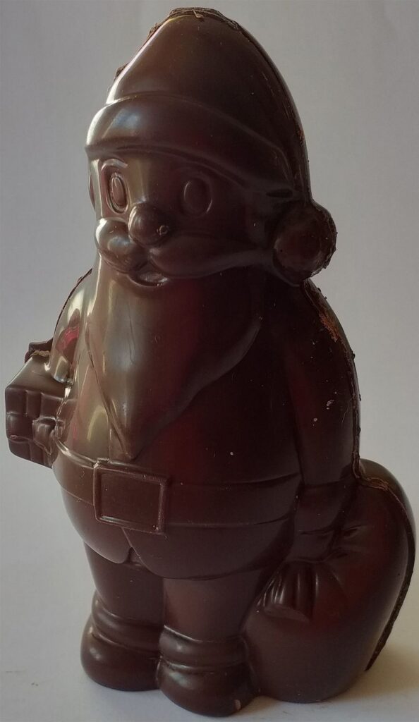 GRAND Père Noël CREUX et sa hotte en chocolat NOIR ONCTUEUX 60% BIO vegan sans allergènes Exquidia : 120g