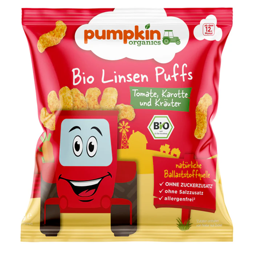 LENTILLES ondulées au goût pizza BIO vegan sans allergènes Pumpkin Organics : 20 grammes