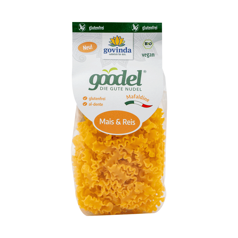 Pâtes LASAGNETTE maïs riz BIO vegan sans gluten, sans lait, sans oeufs, sans coque, sans arachide Govinda : 250g