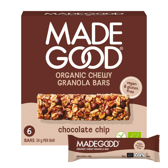6 BARRES granola aux pépites de chocolat noir BIO sans les 9 allergènes majeurs MadeGood : (6x24g) = 144g