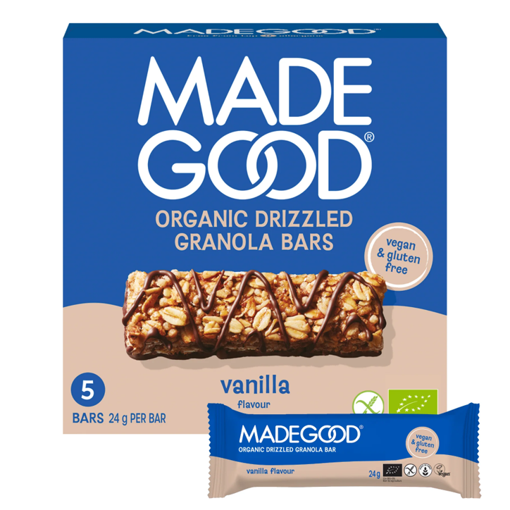 5 BARRES granola Chocolate VANILLE BIO vegan sans les 9 allergènes majeurs MadeGood : (5x24g) = 120g