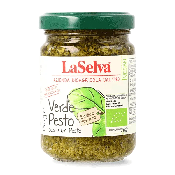 Pesto vert au BASILIC et à l'huile d'olive extra-vierge BIO vegan sans allergènes LaSelva : 130 grammes
