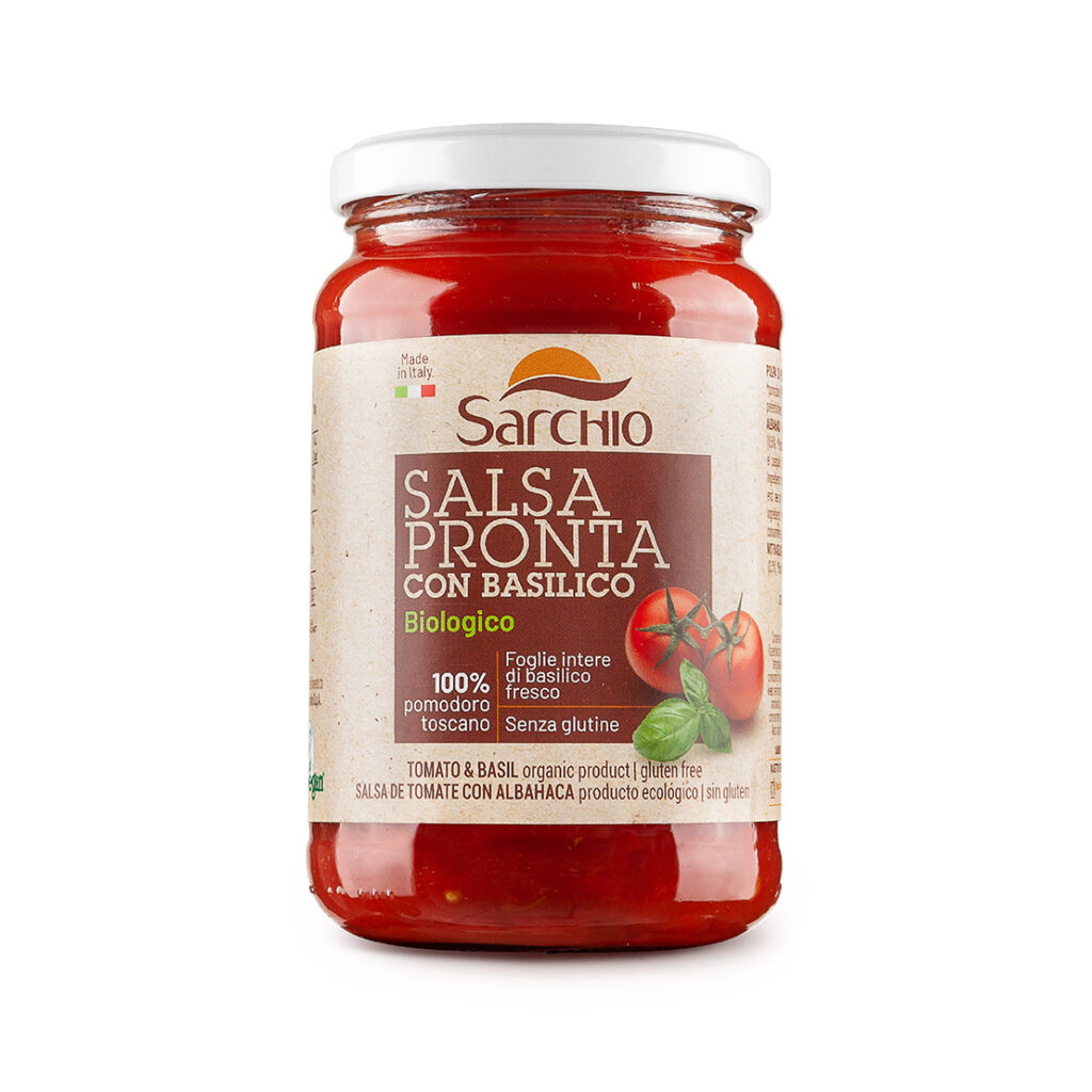 Sauce TOMATE BASILIC prête à l'emploi BIO vegan sans allergènes Sarchio : 340 grammes