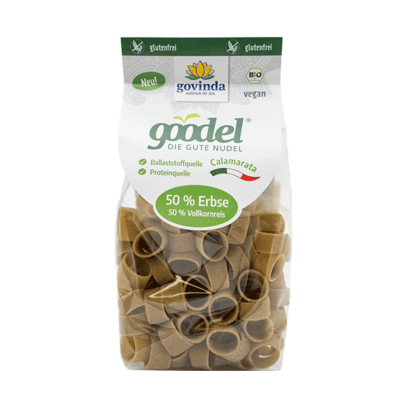 DE01-Pâtes CALAMARATA BIO vegan sans gluten, sans lait, sans oeufs, sans coque, sans arachide Govinda : 250g