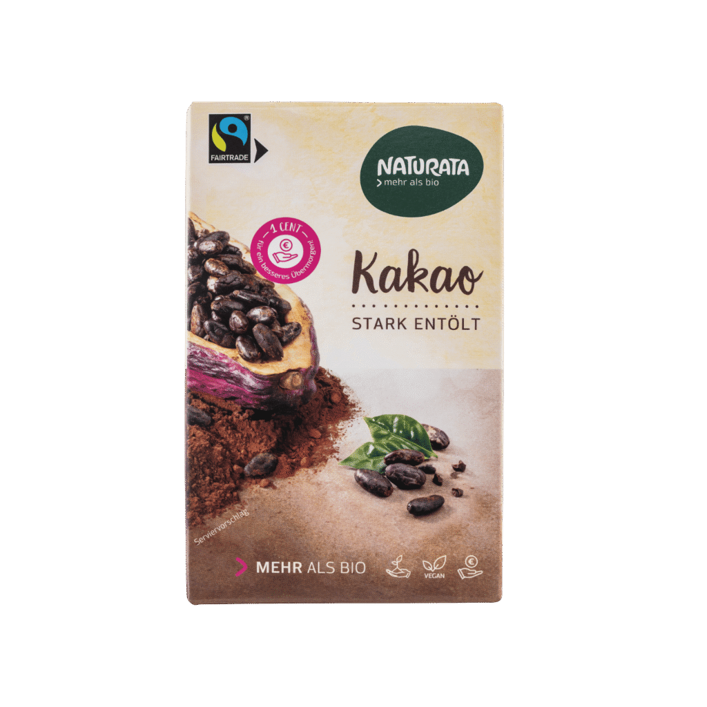 POUDRE DE CACAO fortement dégraissé BIO vegan sans allergènes Fairtrade Naturata : 125 grammes