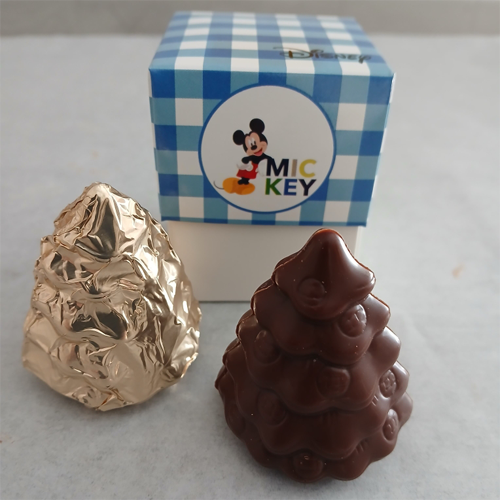 Sapin de Noël CREUX décoré (Mickey Bleu) en chocolat ALTERNATIVE au lait (sans lait) BIO vegan sans allergènes Exquidia : 15g