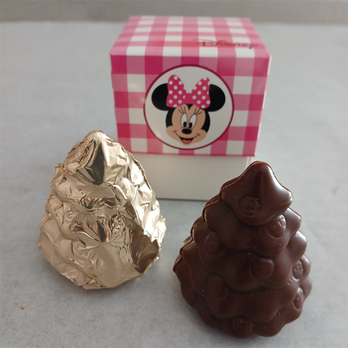 Sapin de Noël CREUX décoré (Minnie Rose) en chocolat ALTERNATIVE au lait (sans lait) BIO vegan sans allergènes Exquidia : 15g