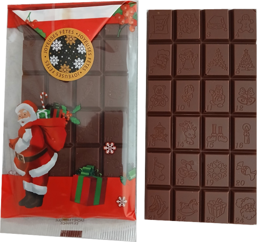 Grande tablette Calendrier de l'Avent en chocolat ALTERNATIVE au lait (sans lait) BIO vegan sans allergènes Exquidia : 110G