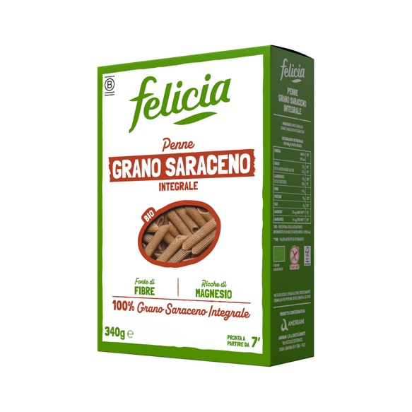 Pâtes PENNE au sarrasin complet BIO vegan sans allergènes sans maïs Felicia : 250 grammes