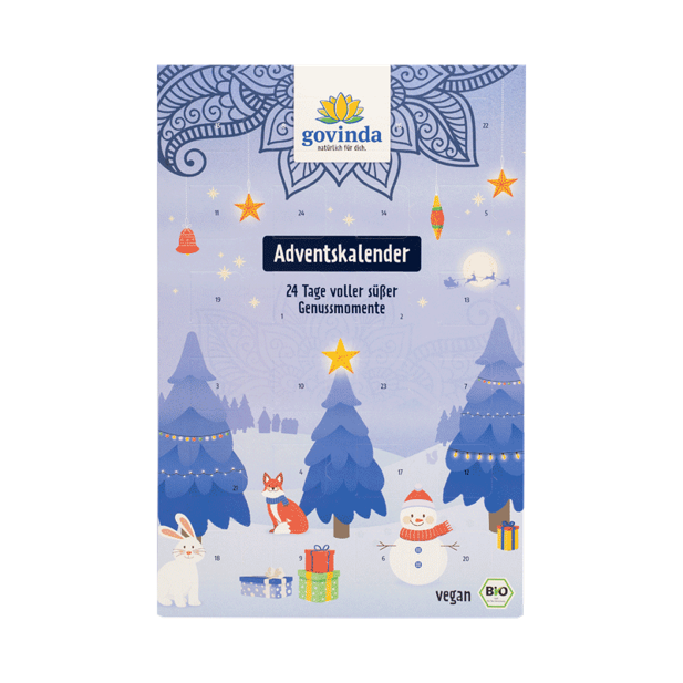 Grand Calendrier de l'Avent BIO vegan sans gluten, sans lait, sans œufs, sans soja, sans arachide GOVINDA : 216 grammes