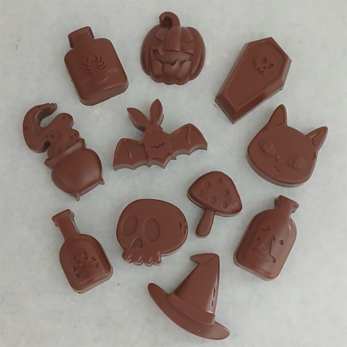 Boîte d'assortiment de 11 grandes figurines d'halloween en chocolat ALTERNATIVE au lait (sans lait) BIO vegan sans allergènes Exquidia : 160 grammes