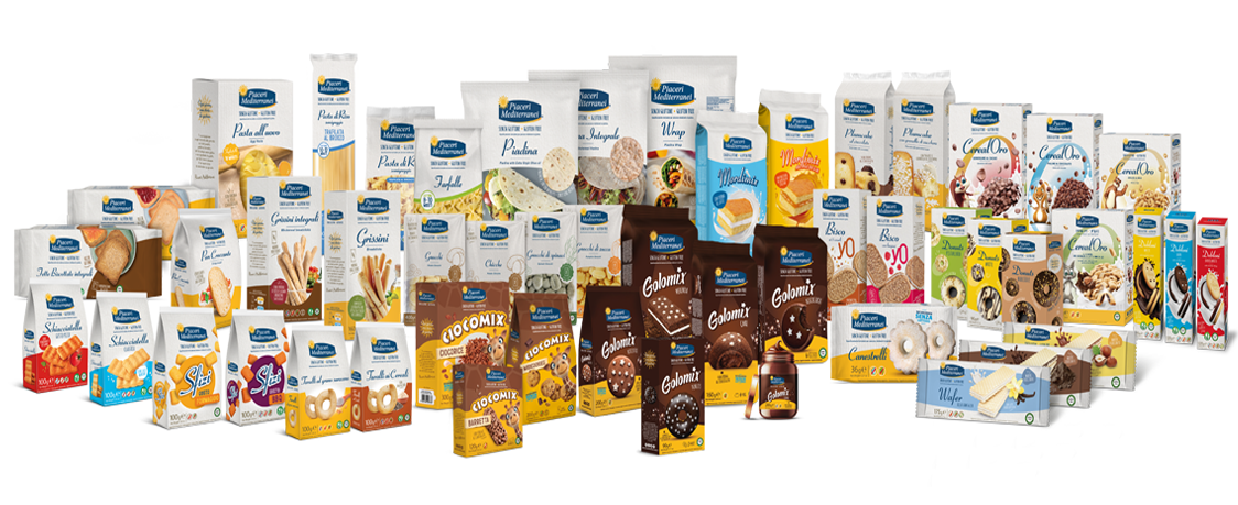 Piaceri mediterranei : PÂTES, COUSCOUS, GNOCCHI, BISCUITS FOURRÉS, CÉRÉALES garantis SANS gluten. Excellent rapport qualité/prix !